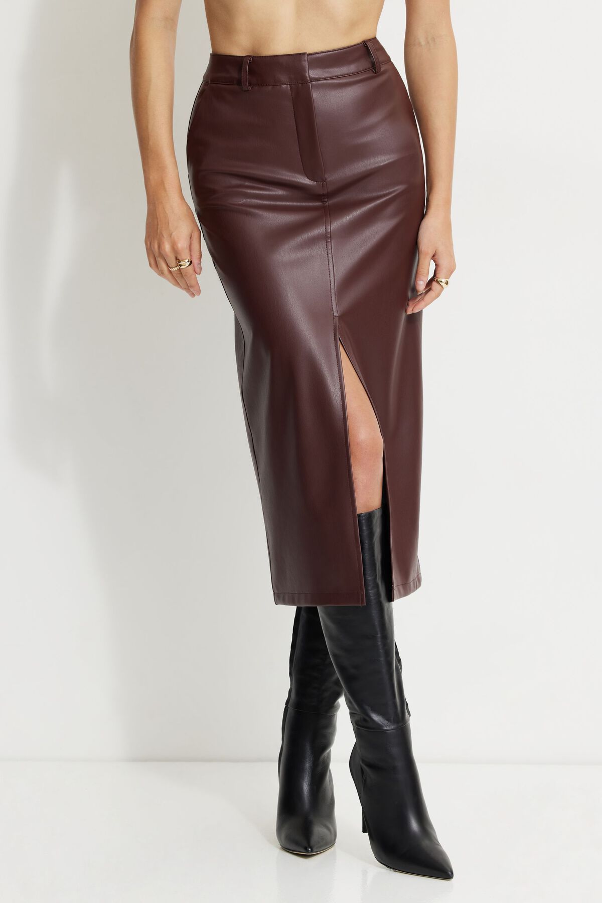 Pencil Skirt Leather Skirt Dynamite Burgundy Leather Midi Skirt Plus