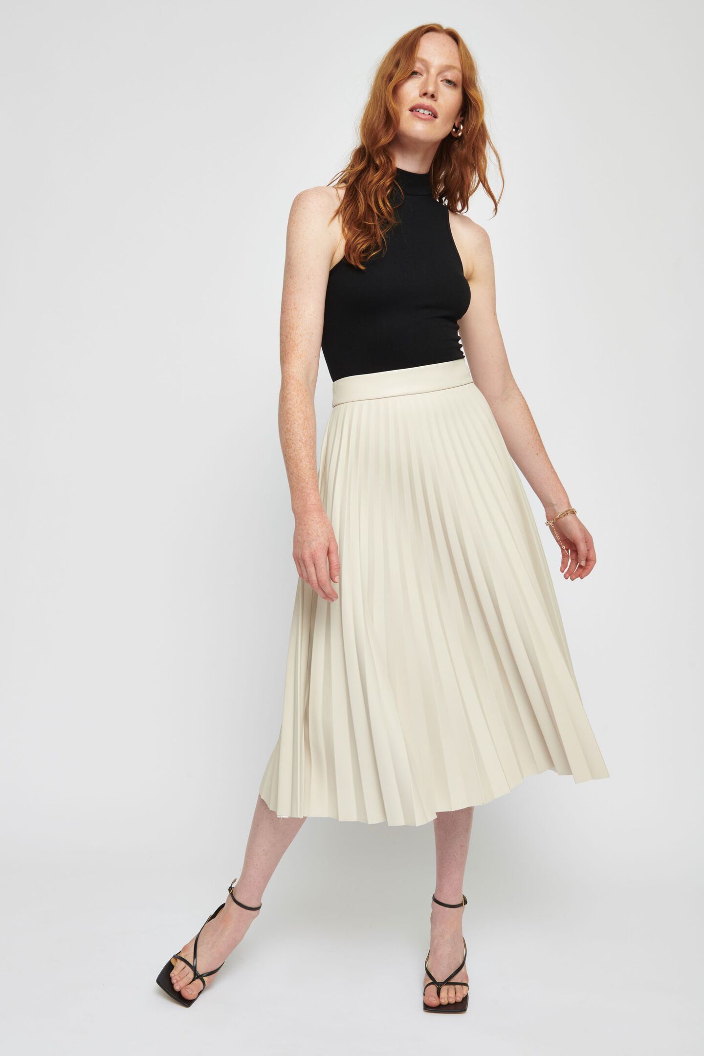 Faux Leather Midi Pleated Skirt | Dynamite