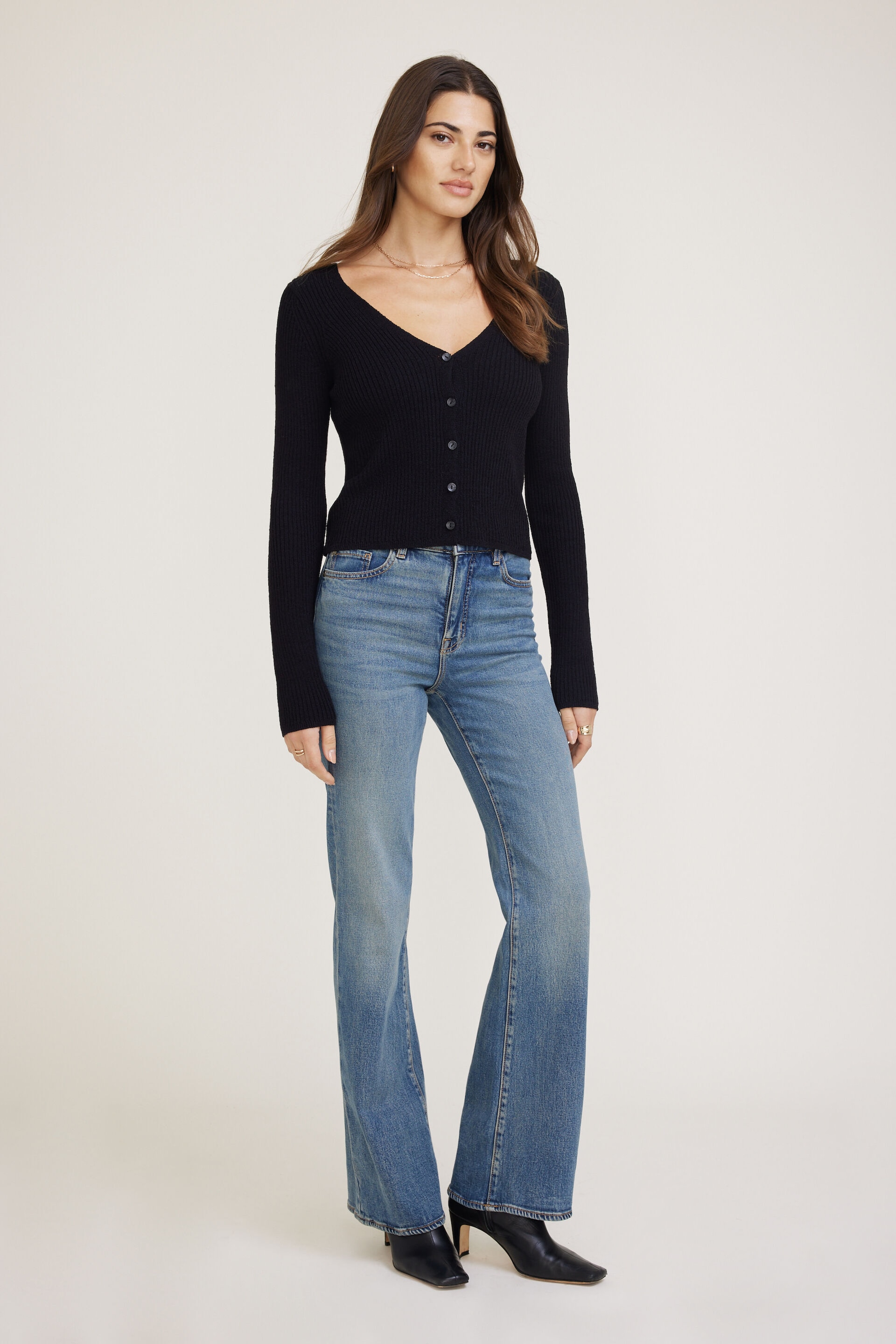 Mila Ribbed V Neck Cardigan