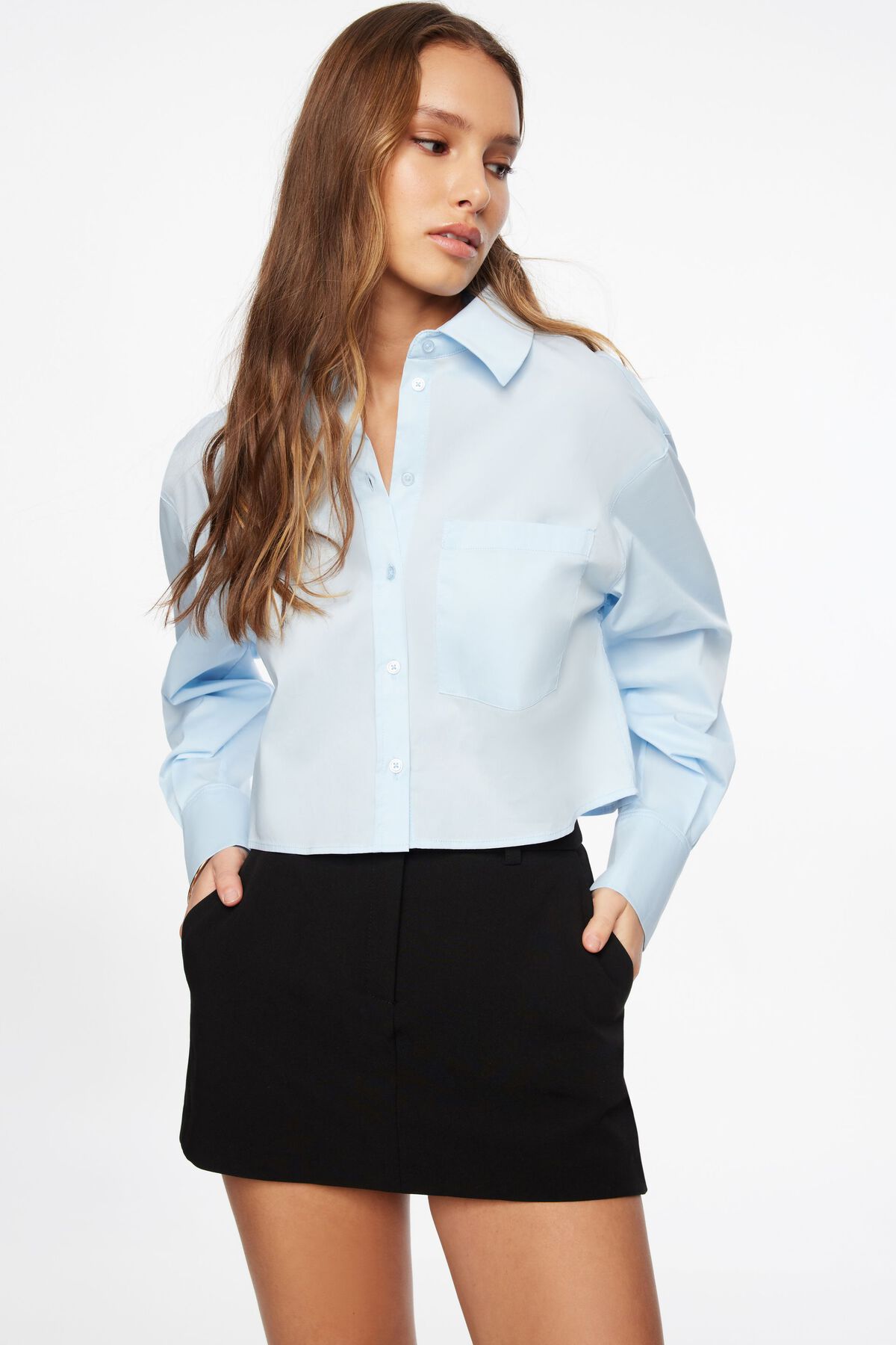 Dalia Cropped Shirt Blue Dynamite
