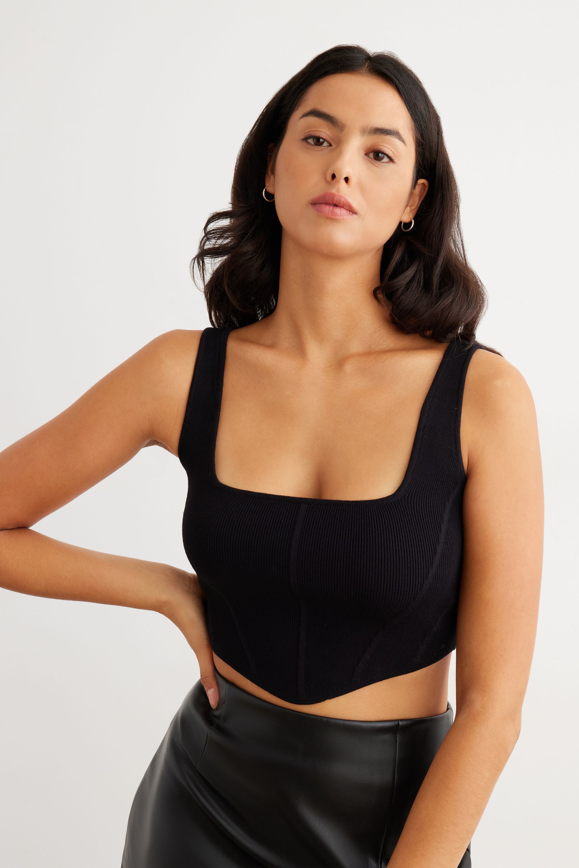 Ribbed Corset Top Black | Dynamite