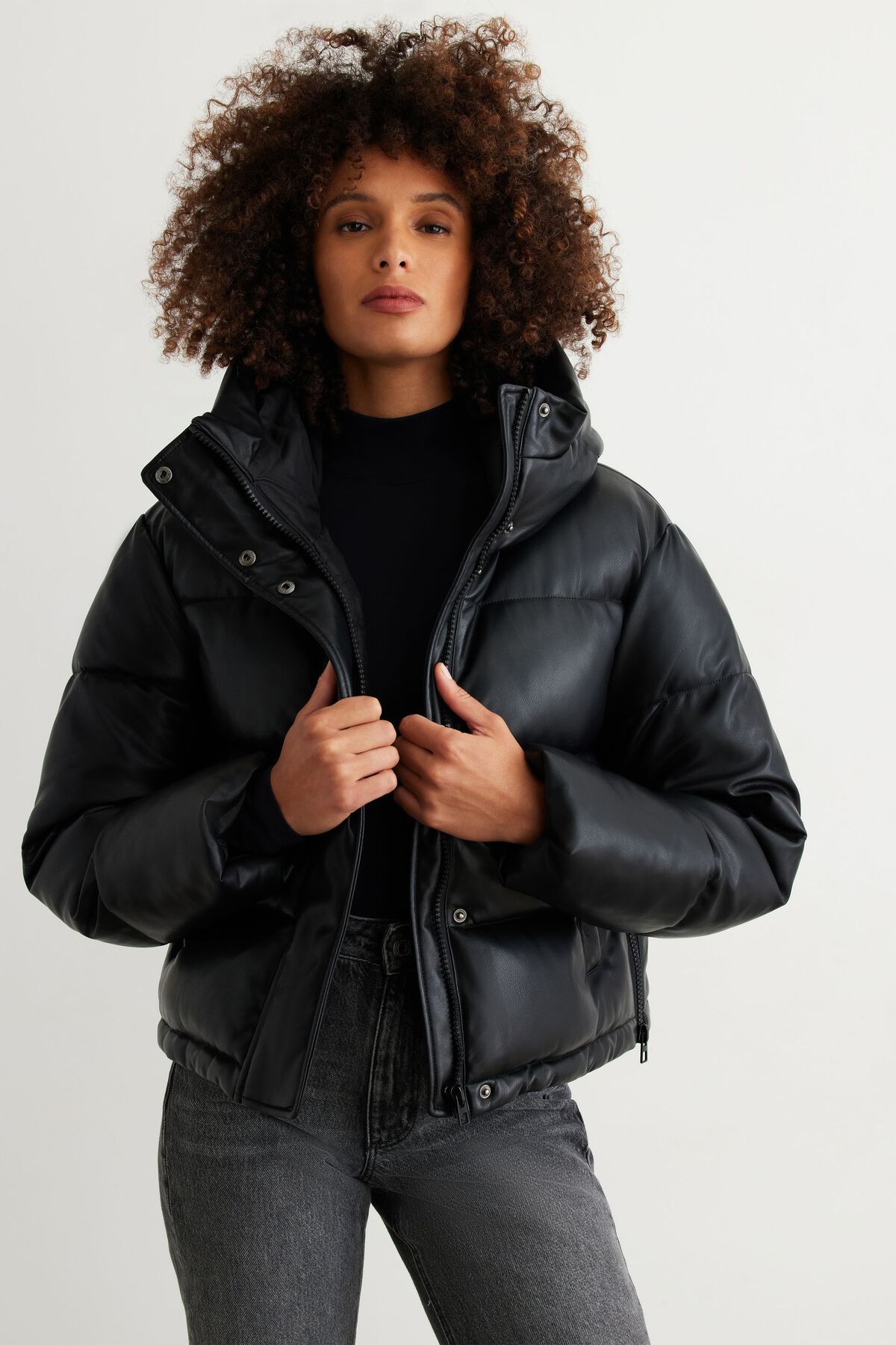 Dynamite Short Faux Leather Puffer Jacket. 2