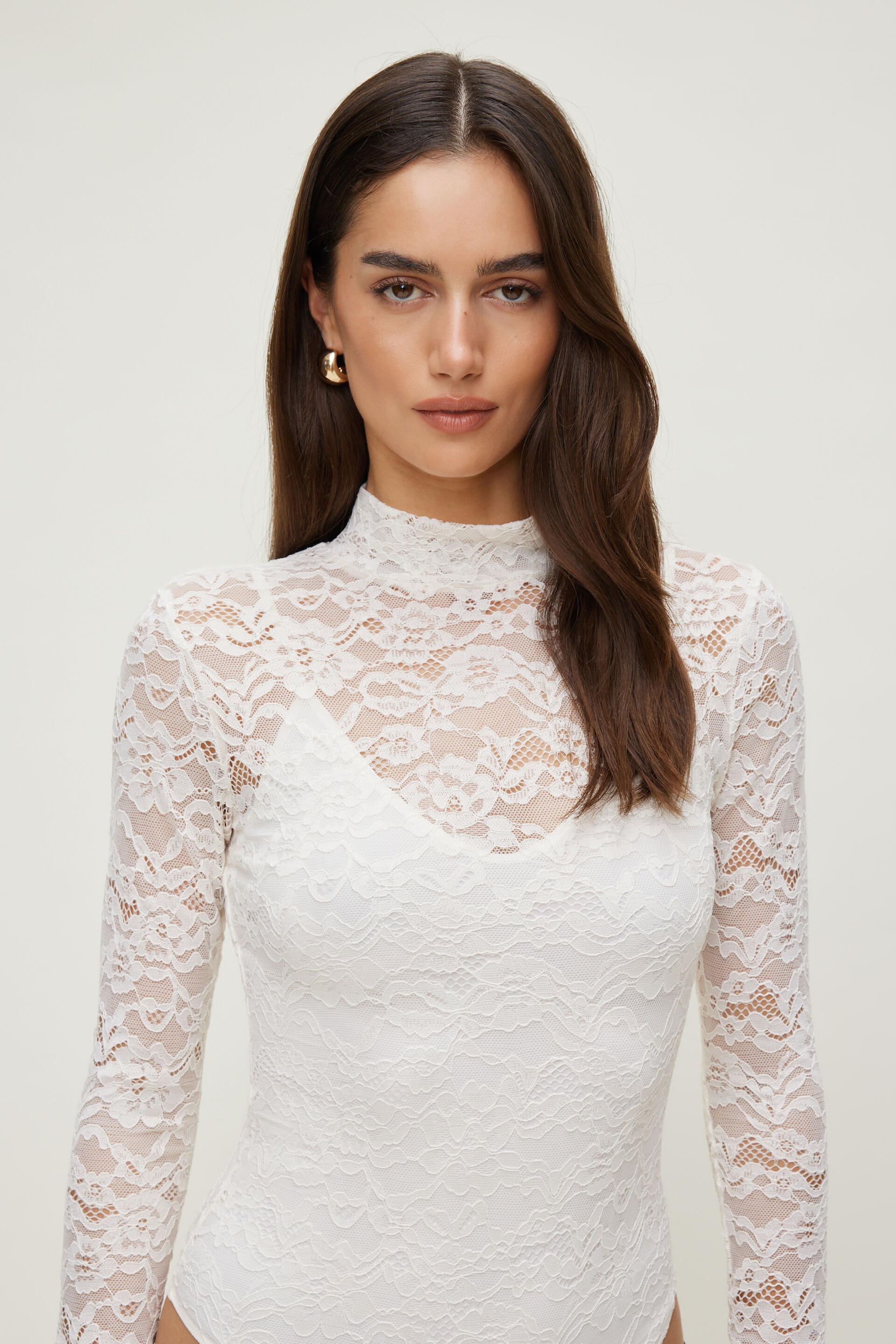 Mock Neck Lace Bodysuit