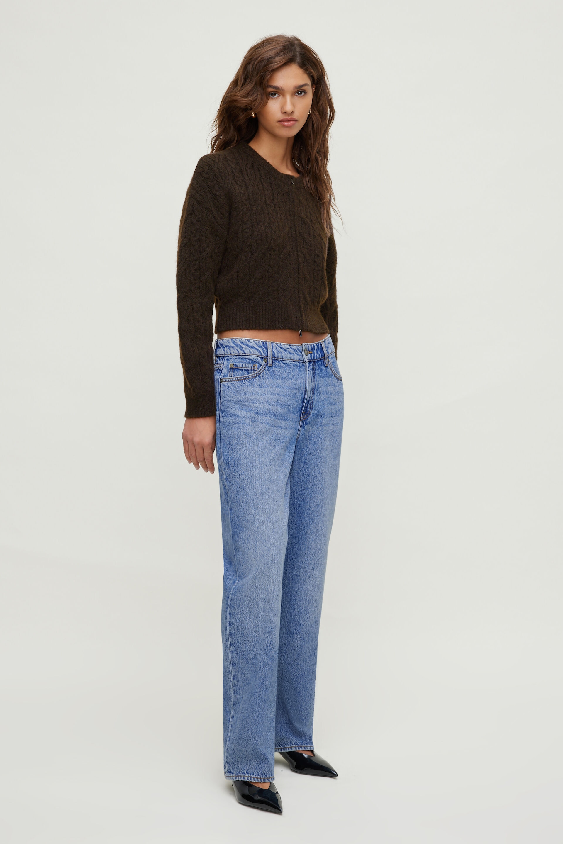 Cable Knit Zip Up Sweater