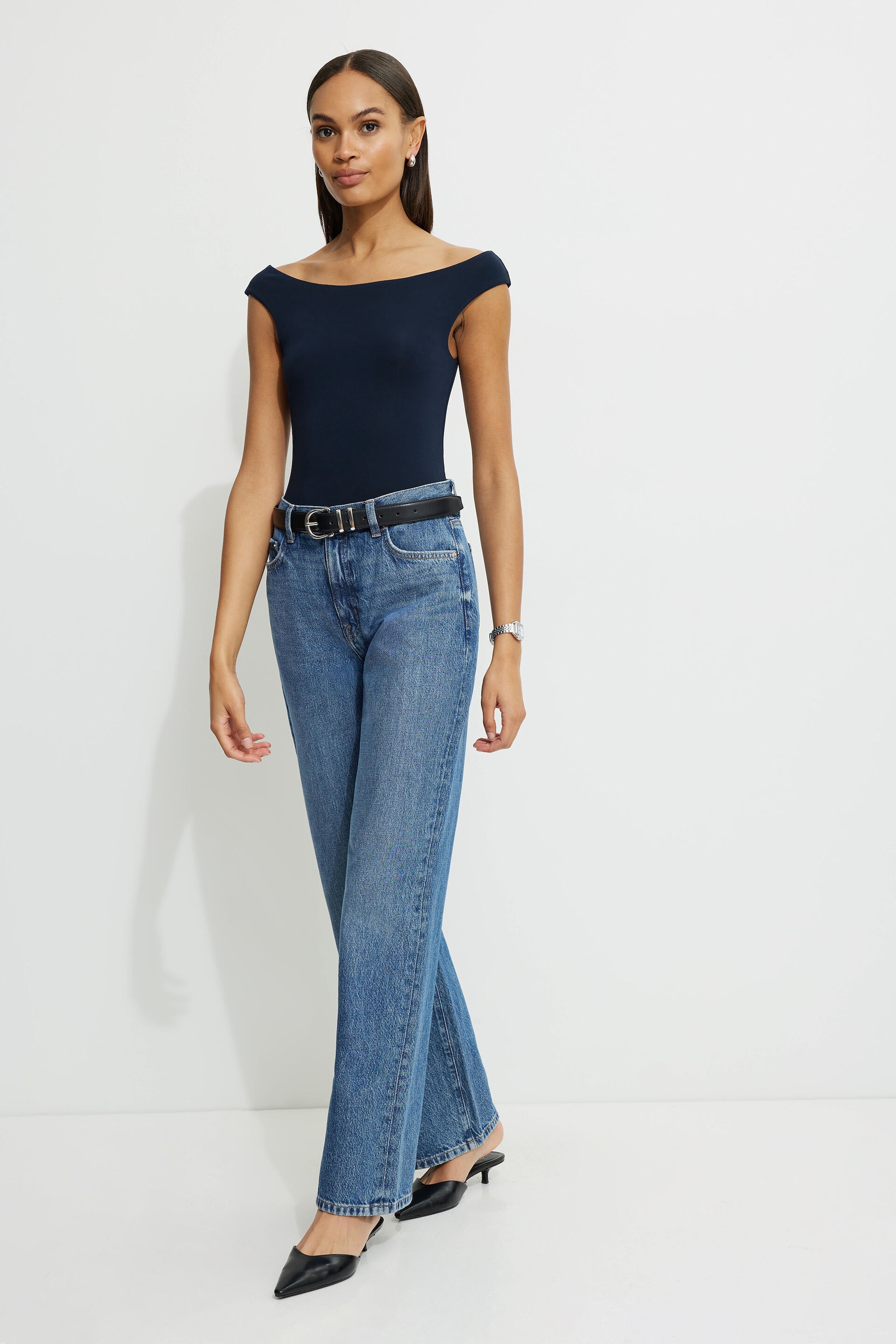 Justaucorps à épaules dégagées en jersey