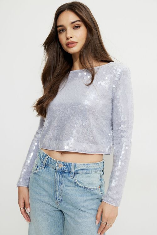 Sequin Crewneck Top White Dynamite