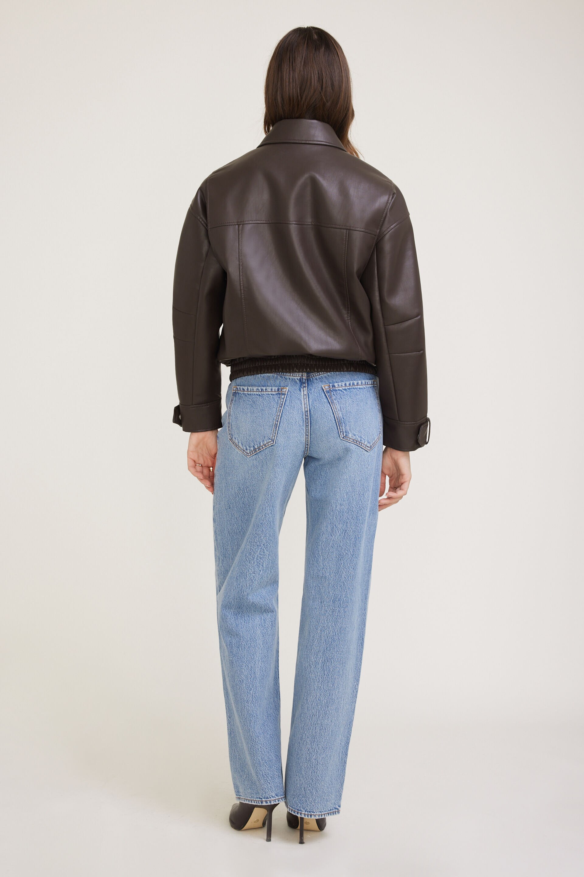 Oversized Faux Leather Aviator Jacket