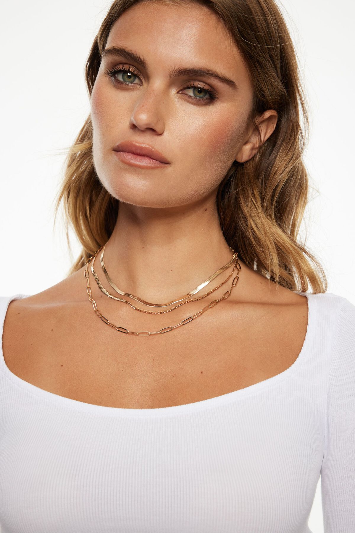 Dynamite Layered Paperclip, Snake & Flat Chain Necklace 1000745492DA