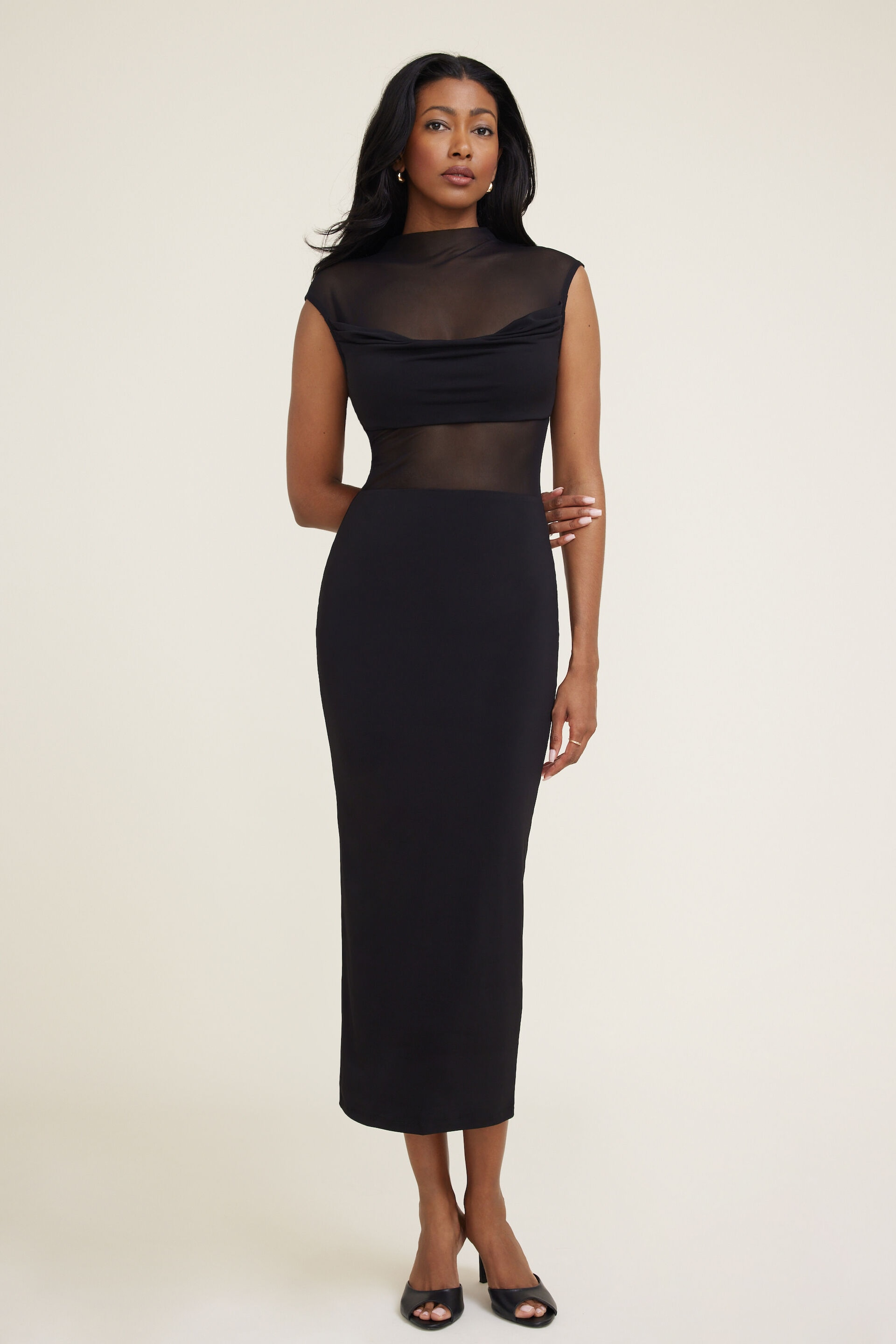 Sculpt Sheer Cowl Maxi Dress