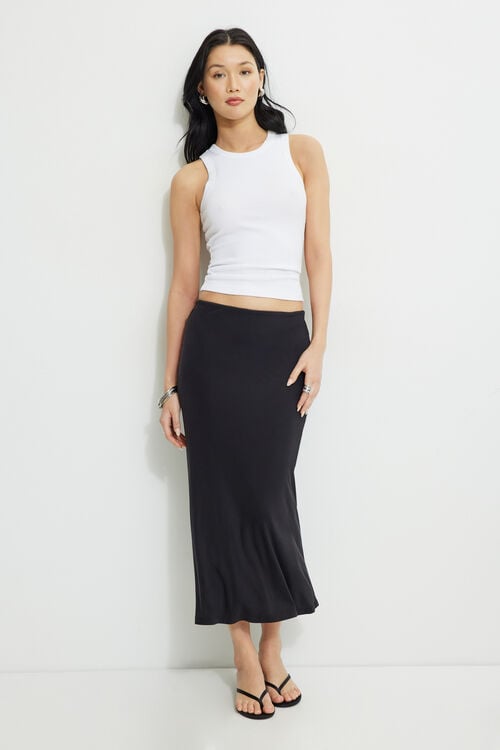 Picot Jersey Midi Slip Skirt Black Dynamite