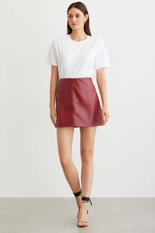 Susie Mini Faux Leather Skirt Red Dynamite