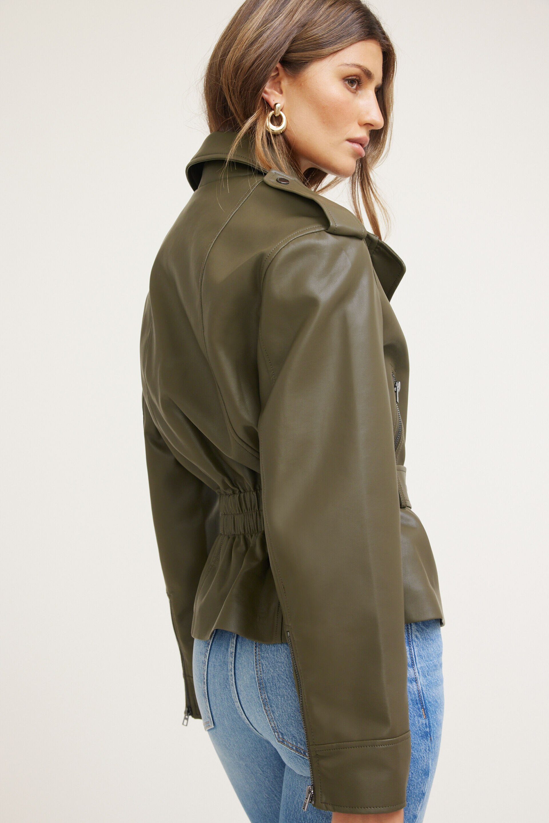 Blouson de moto en faux cuir avec ceinture