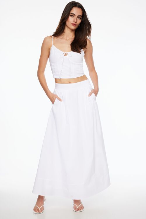 Voluminous Poplin Maxi Skirt White Dynamite