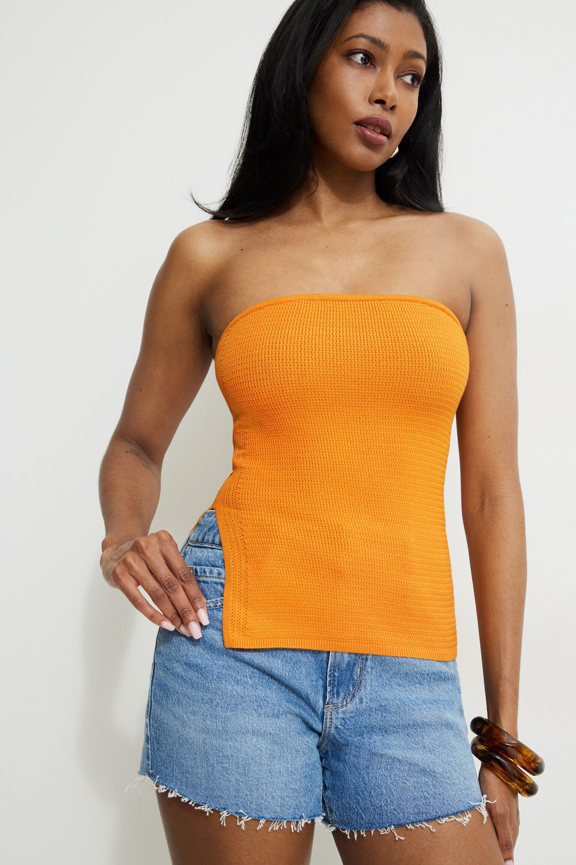 新作登場，人気 CLANE HEATHER COTTON KNIT TUBETOP