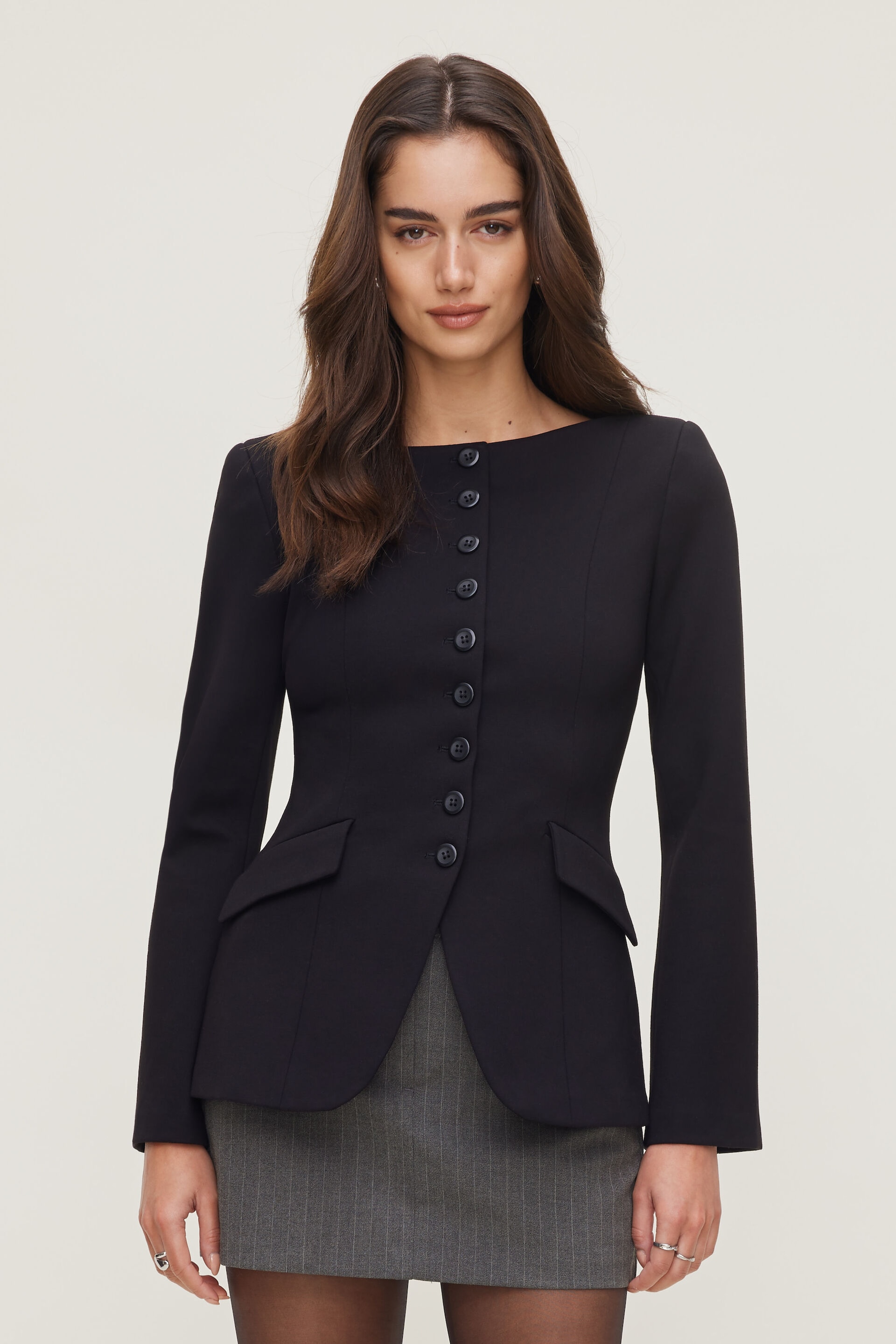 Veston en point de Rome à col bateau