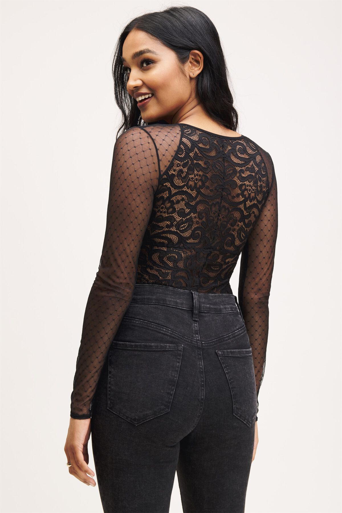 Sheer Long Sleeve Bodysuit Dynamite