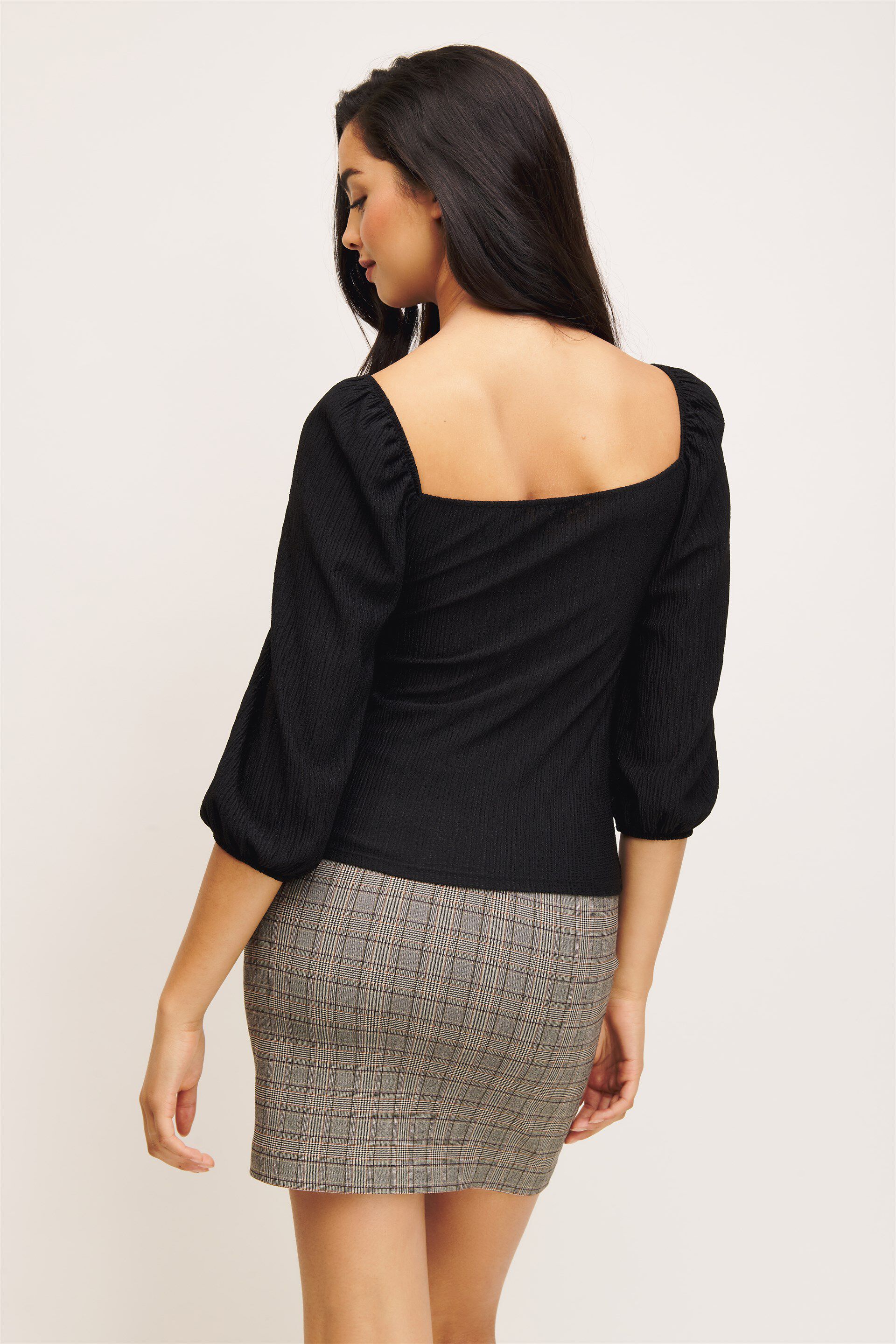 Square Neck Puff Sleeve Top Black | Dynamite
