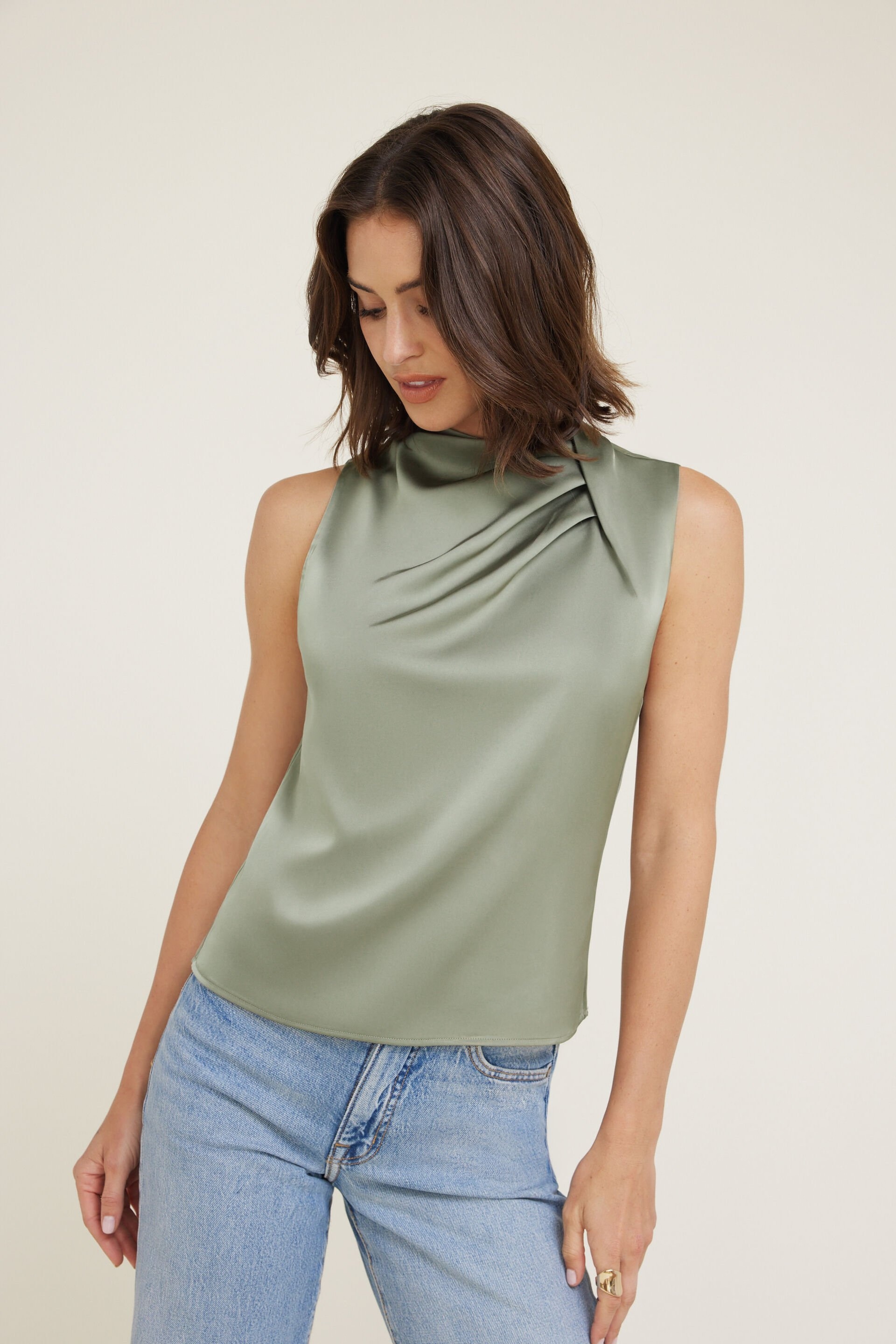 Mock Neck Satin Blouse