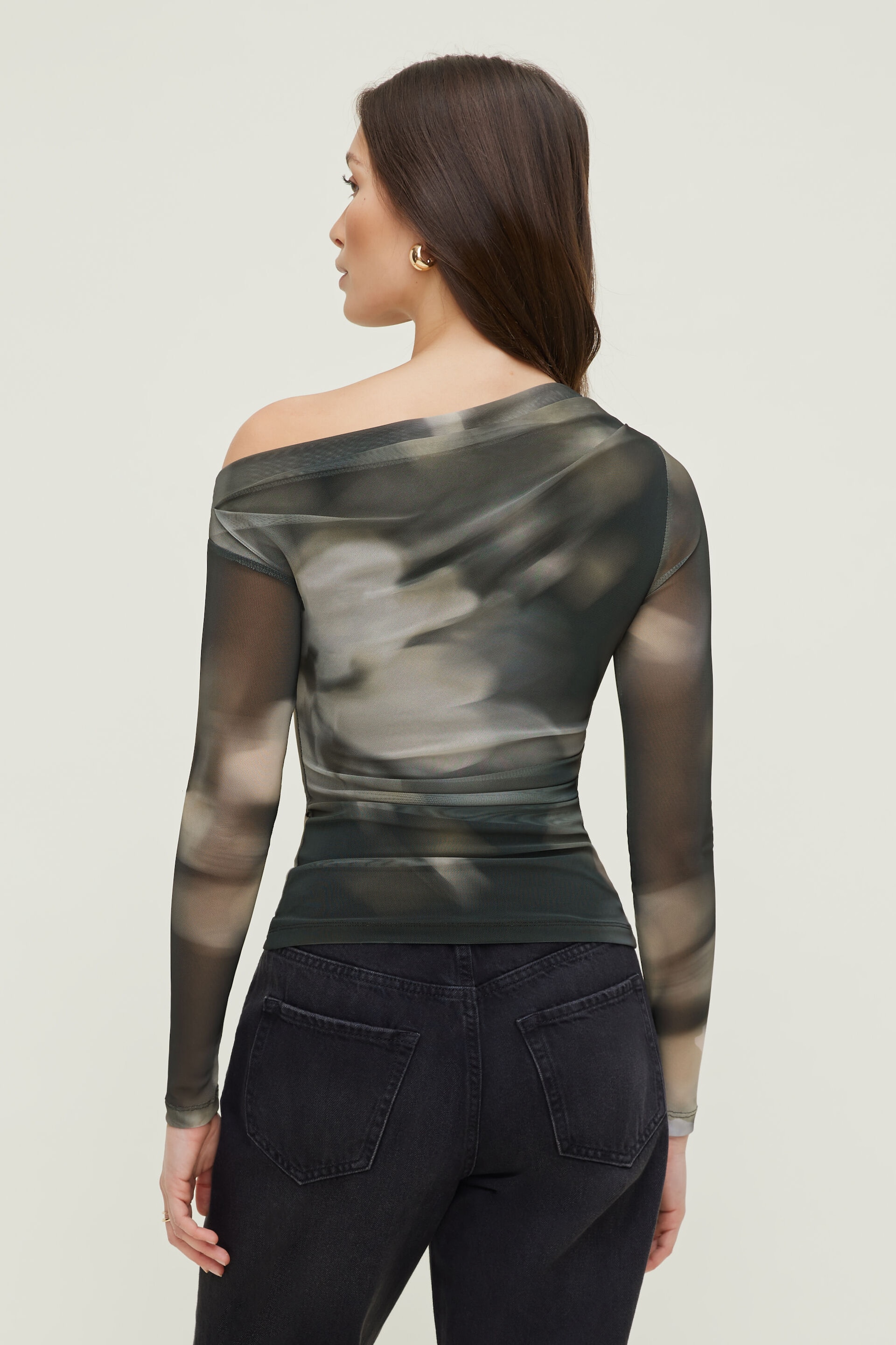 Cleo Printed Mesh Long Sleeve Top