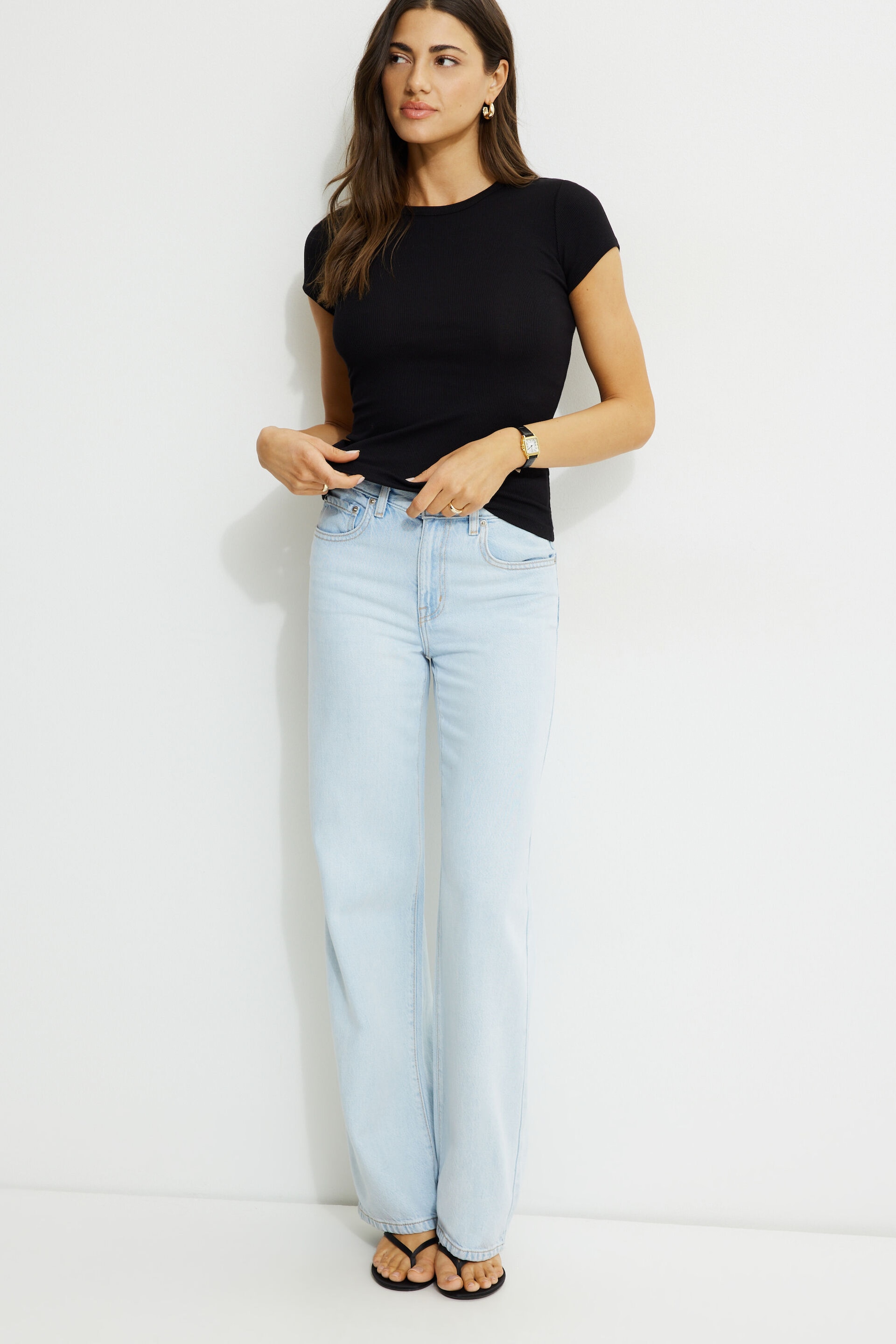 T-shirt côtelé à col rond Olive