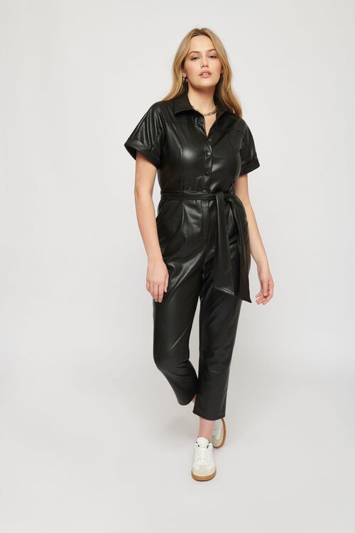 Jumpsuits Garage Leather Pants Faux Leather Short Sleeve Jumpsuit