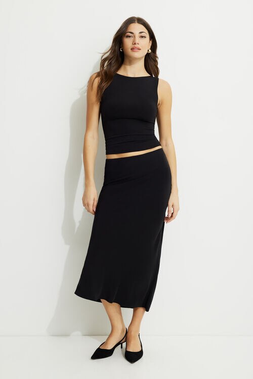 Picot Midi Slip Skirt Black Dynamite