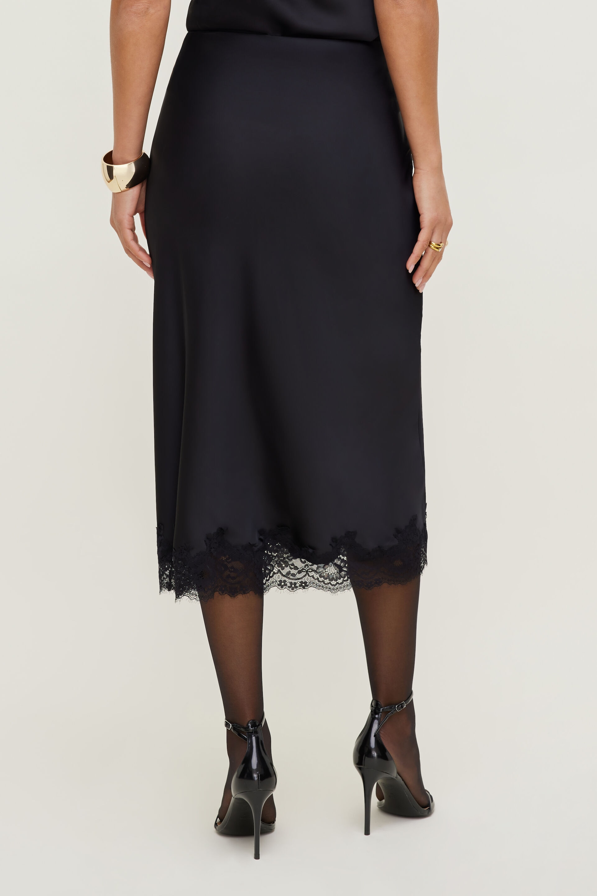 Lace Satin Midi Skirt