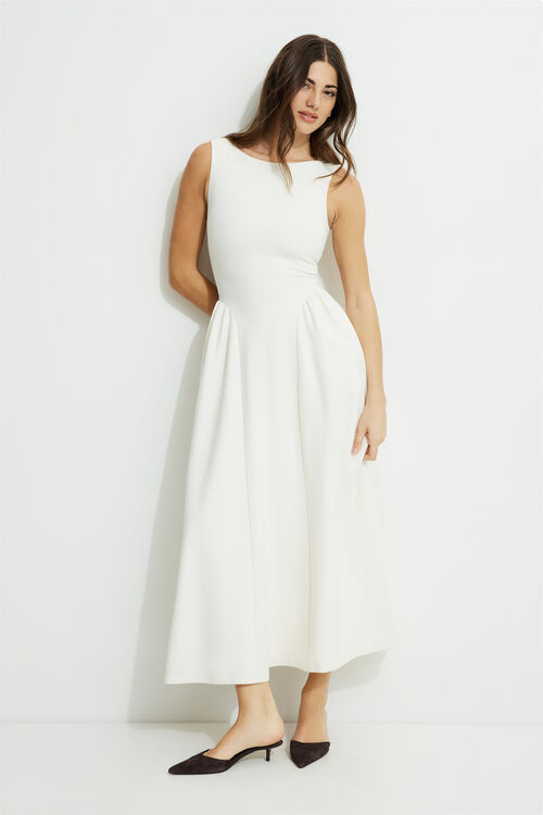 Iris Flared Ponte Maxi Dress Beige Dynamite - Main Image