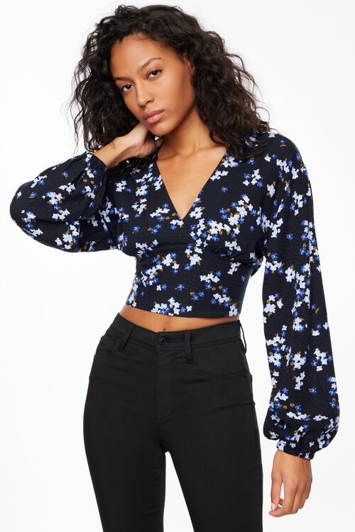 Long Sleeve V-Neck Blouse Blue Dynamite