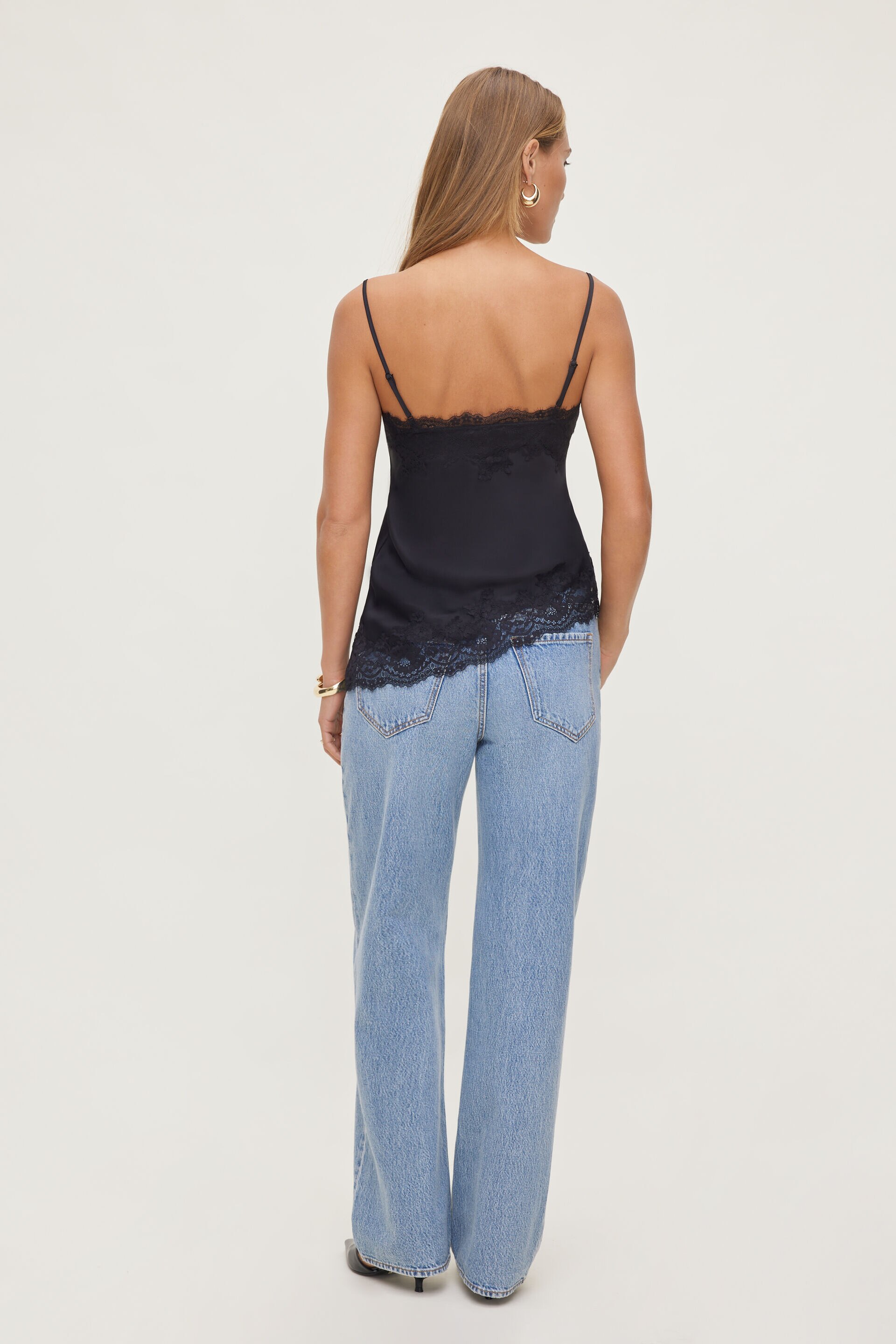 Asymmetric Lace Trim Satin Cami