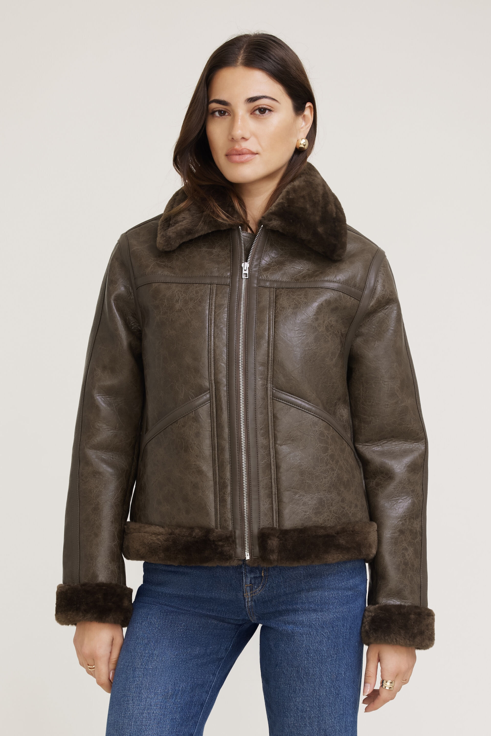 Faux Shearling Aviator Jacket