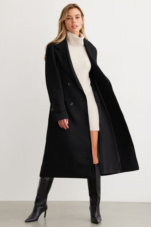 Structured Belted Long Wool Coat
