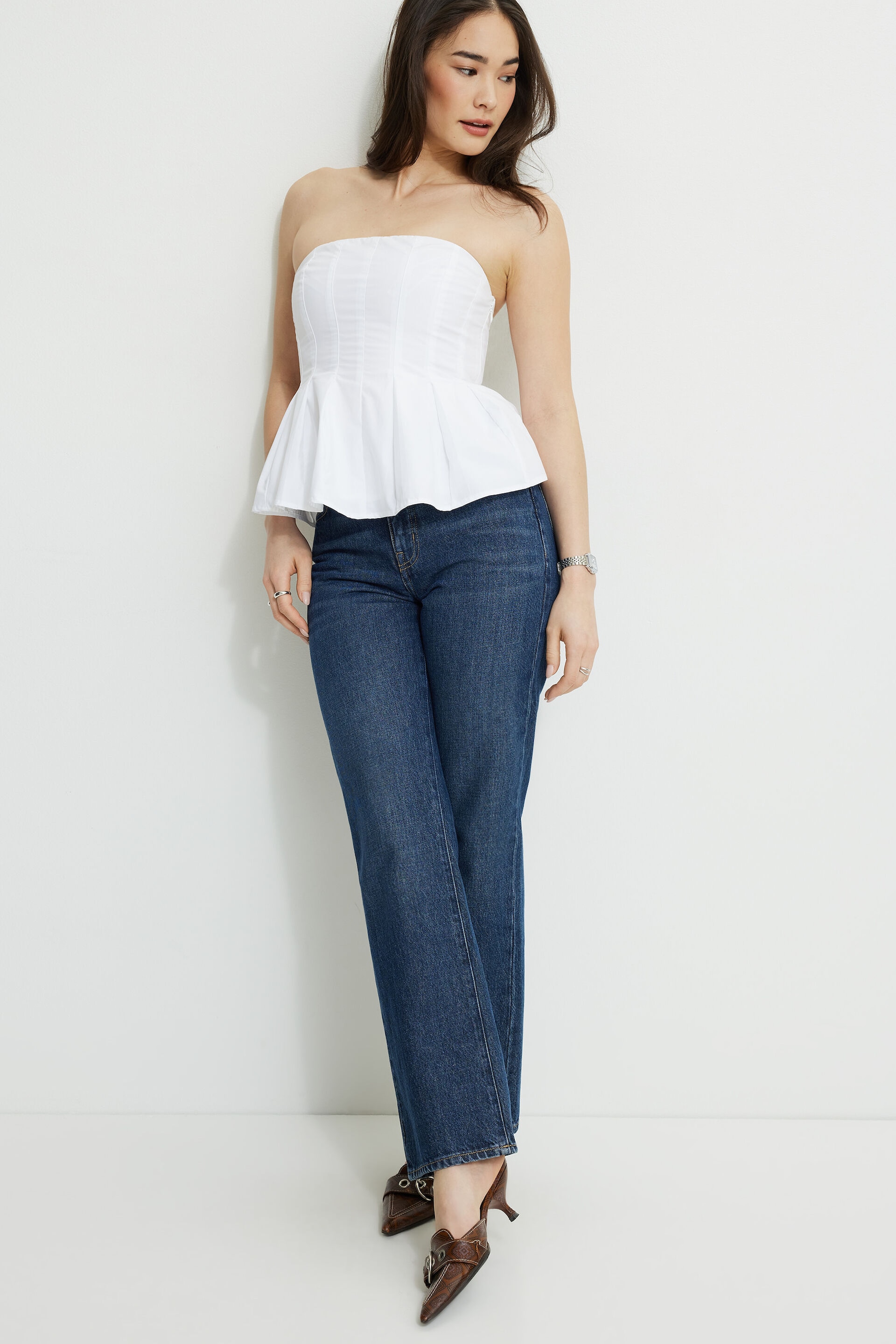 Peplum Poplin Tube Top