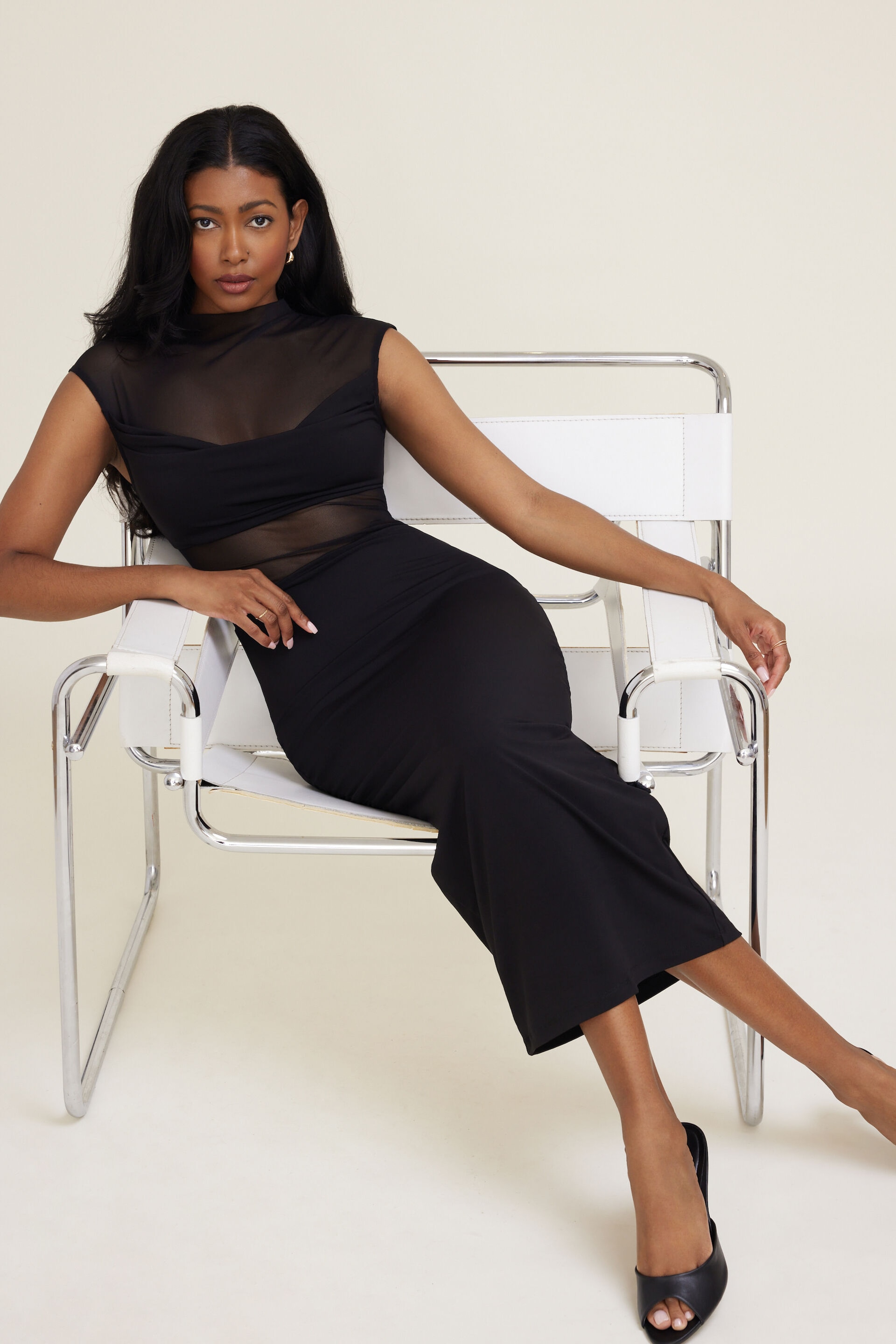 Sculpt Sheer Cowl Maxi Dress