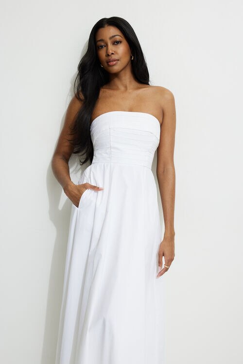 Pintuck Poplin Maxi Tube Dress White Dynamite