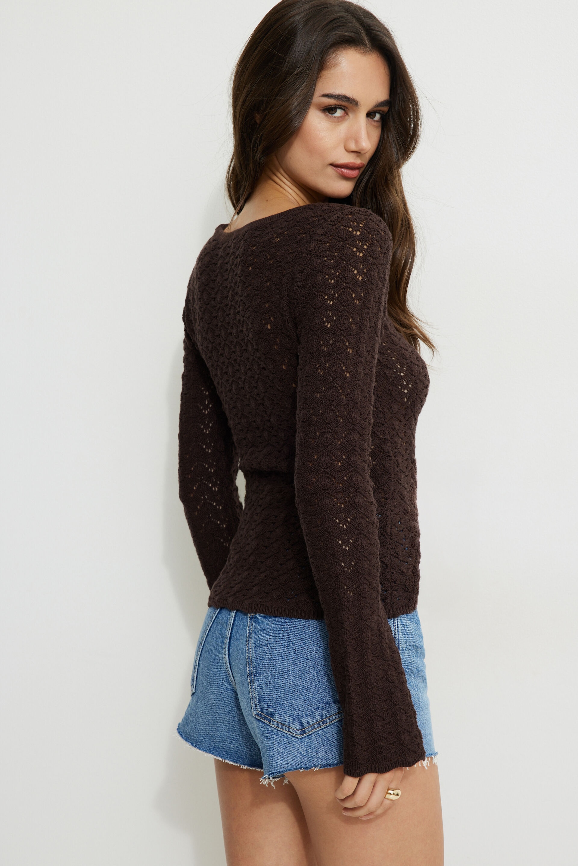 Crocheted V Neck Cardigan