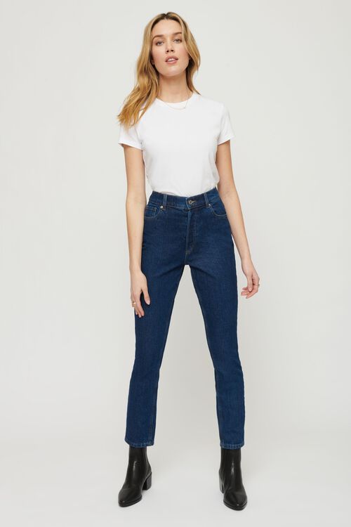 Jean Rosie à taille ultra-haute et jambe ajustée Bleu Dynamite