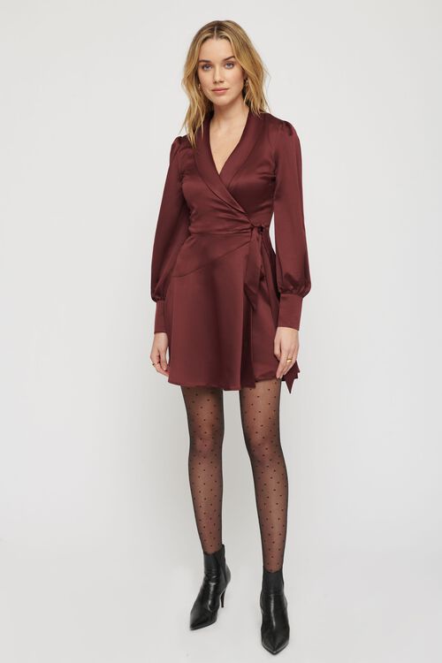 Robe cache-cœur en satin Bourgogne Dynamite