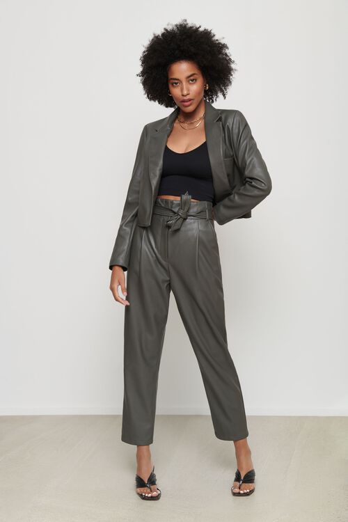 Alternative view # 1 of Dynamite  Belted Faux Leather Pants in Army Green