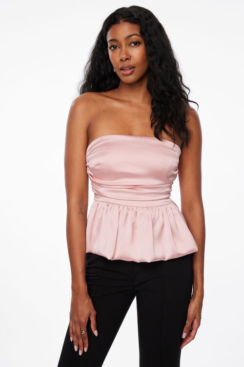 Satin Peplum Cold Shoulder Top Ruched Peplum Satin Top Pink Dynamite