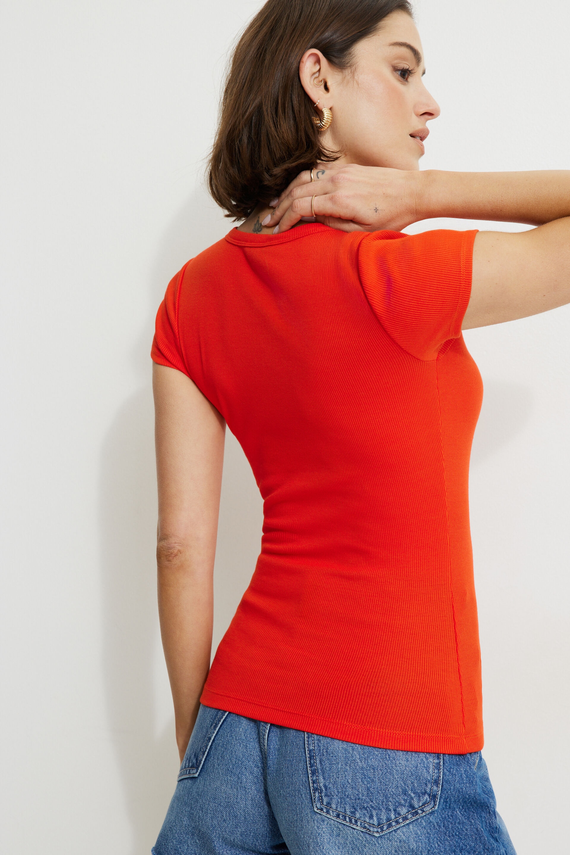 Olive Ribbed Crewneck T Shirt