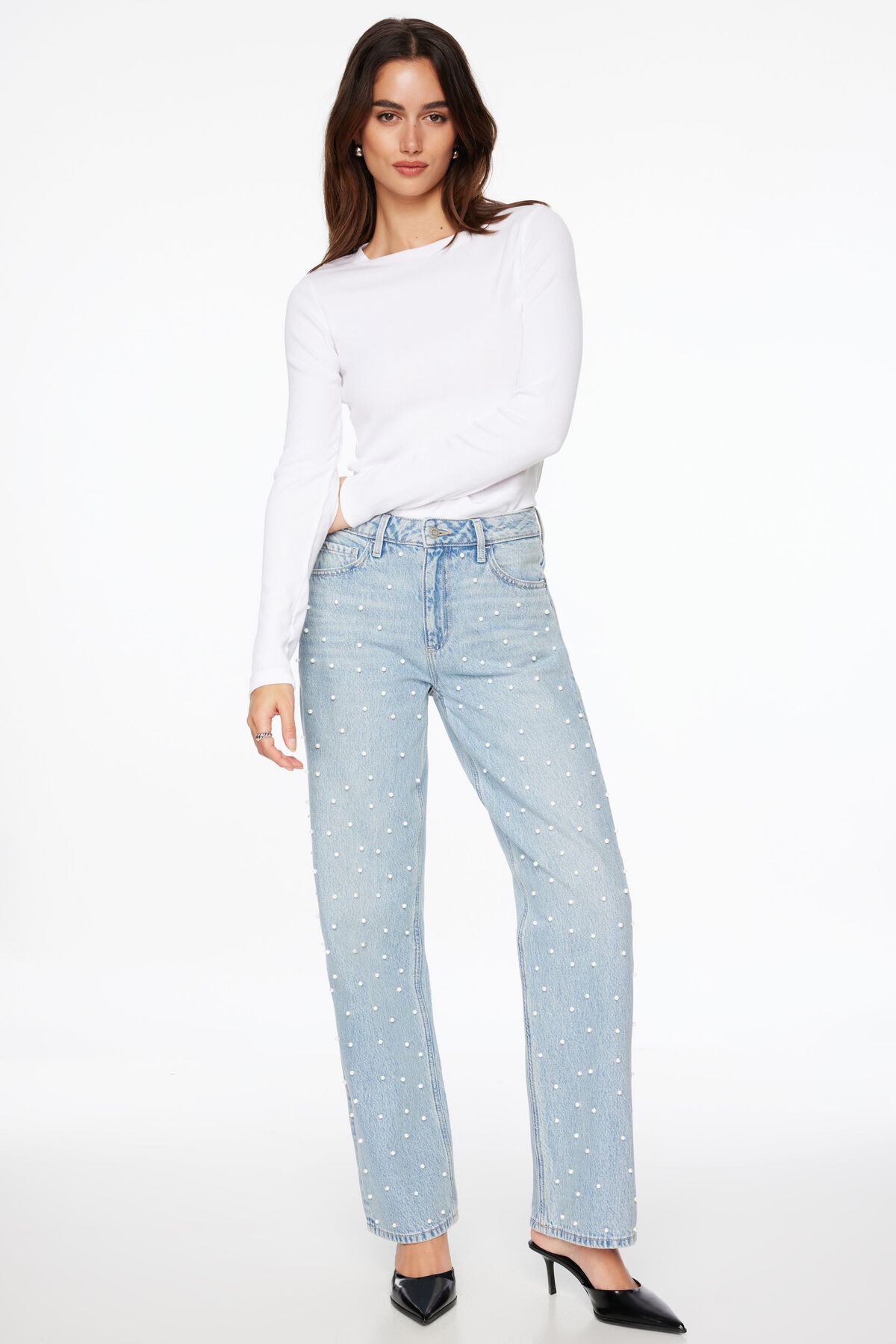 Mika Pearl Relaxed Straight Jeans Blue | Dynamite