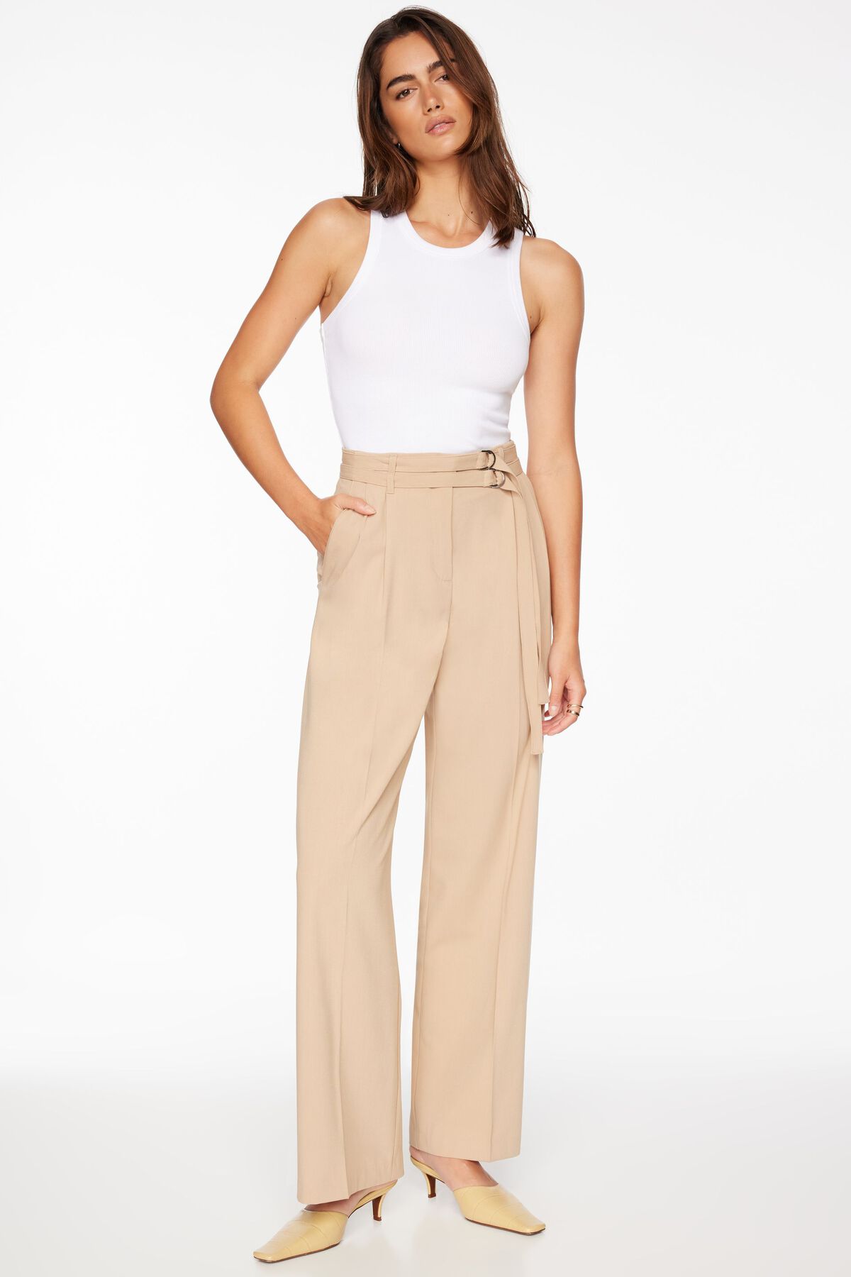 belted wide leg pants