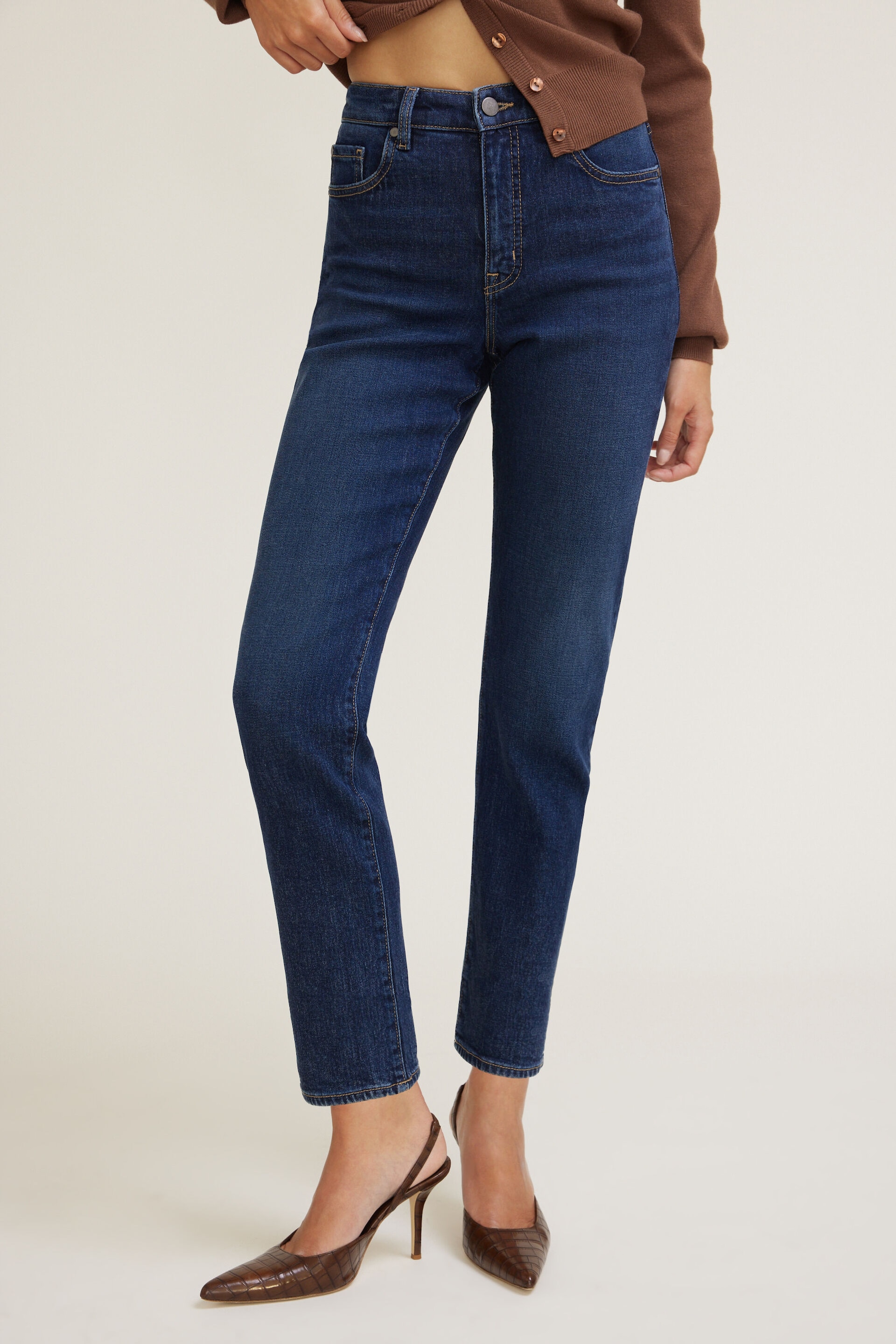 Jean extensible à taille haute et jambe ajustée Frenchie