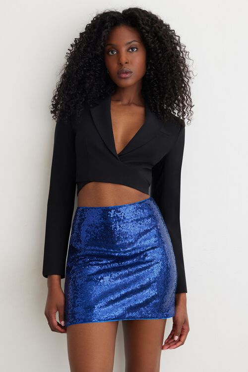 Susie Sequin Mini Skirt Blue Dynamite