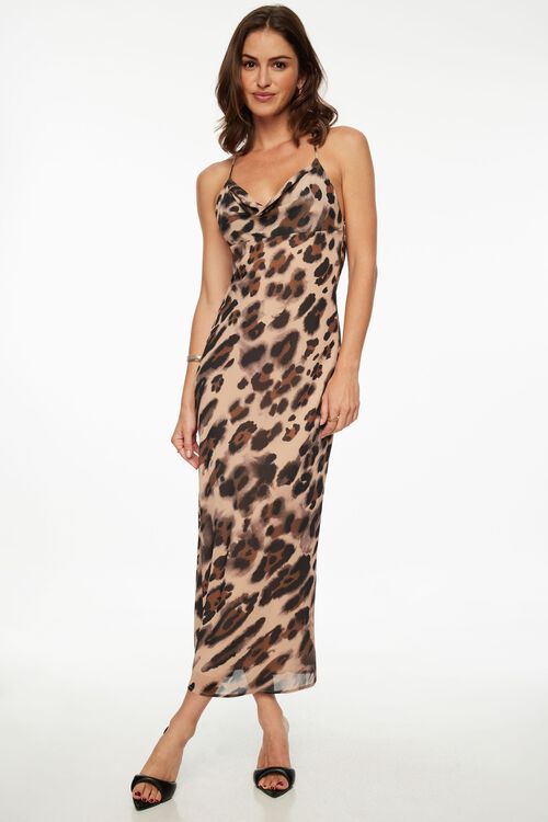 Leopard Cowl Neck Maxi Dress