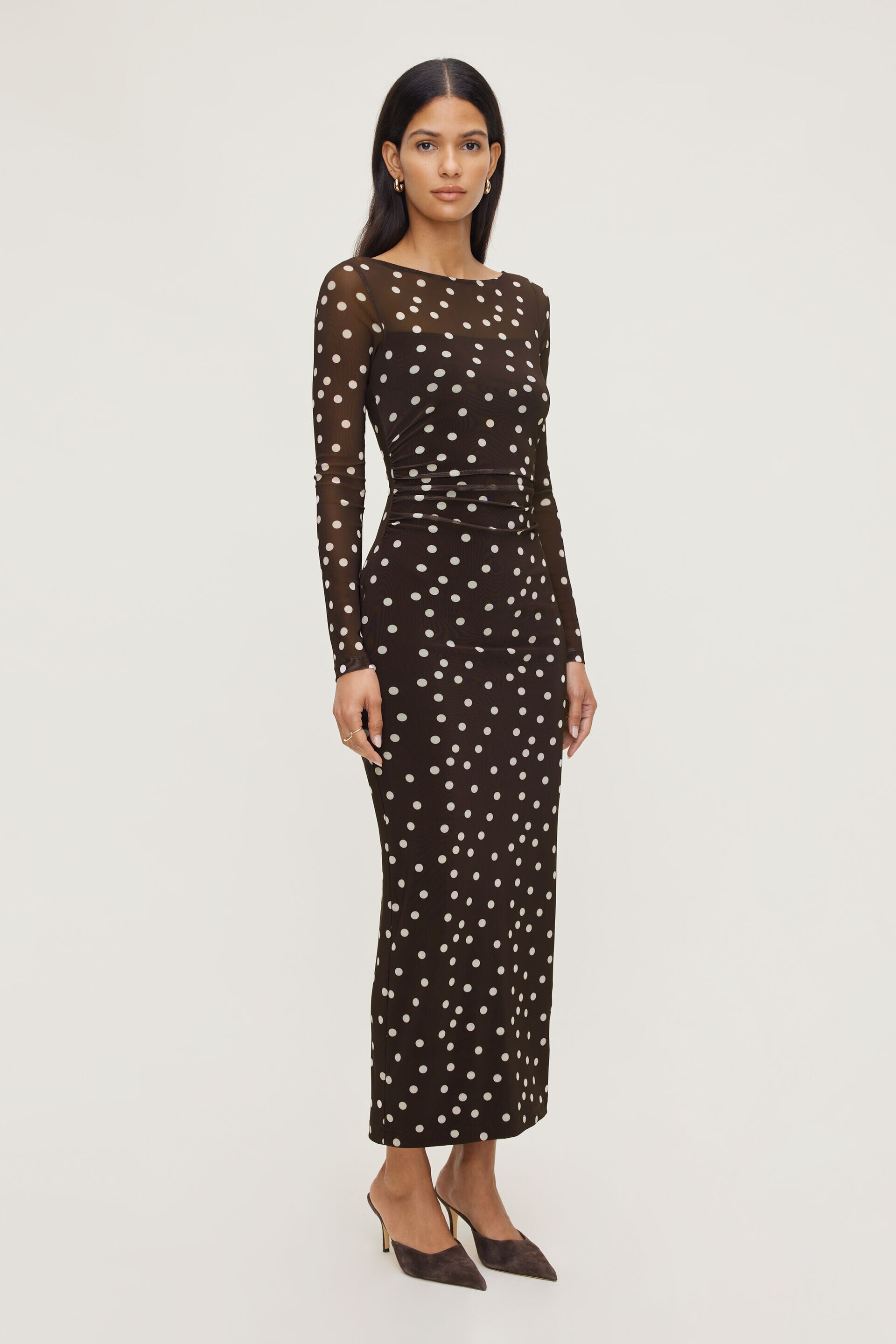 Polka Dot Mesh Maxi Dress