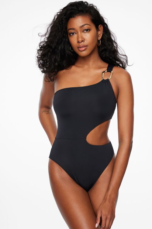 One Shoulder Cutout One Piece Black Dynamite