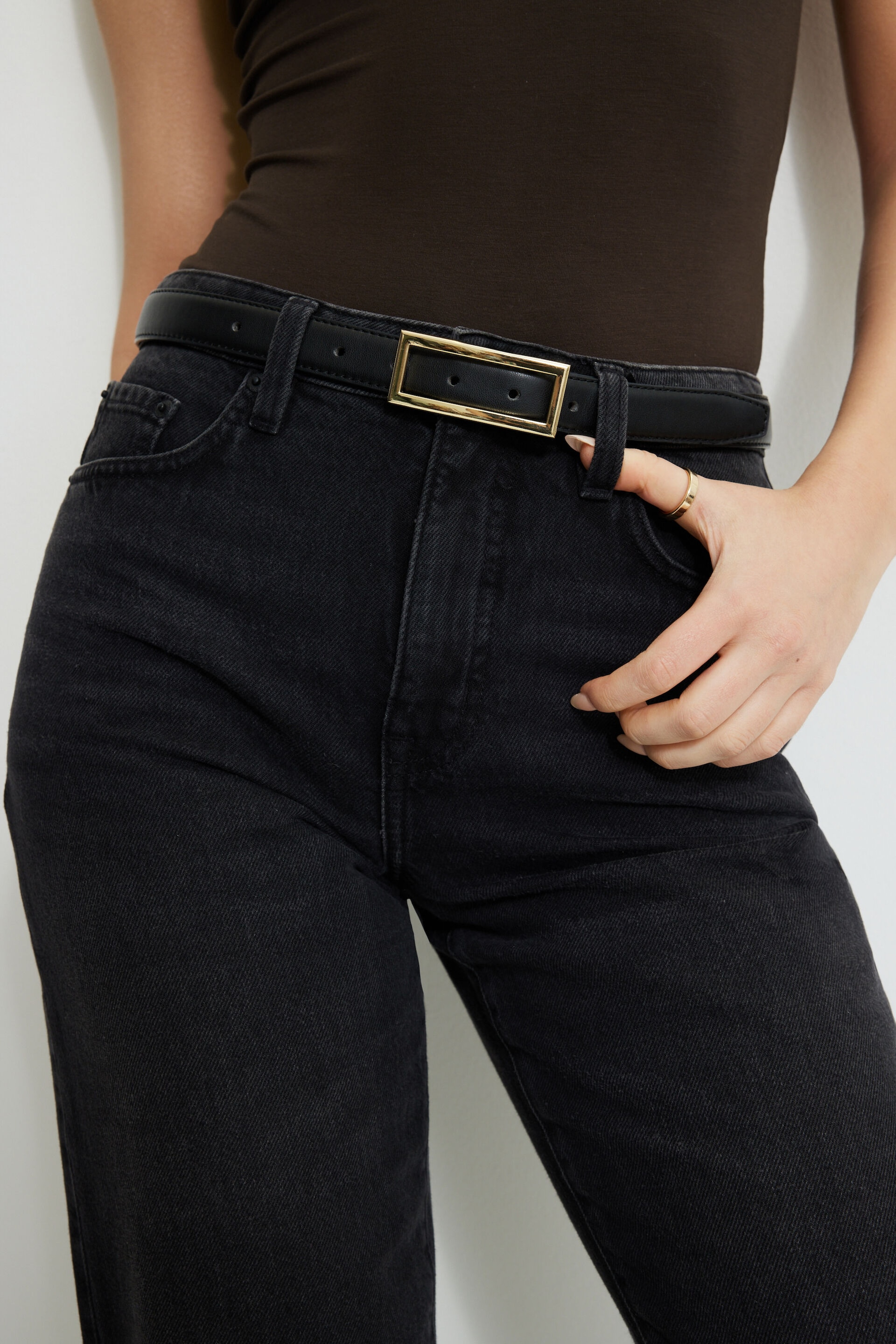 Square Slim Faux Leather Belt