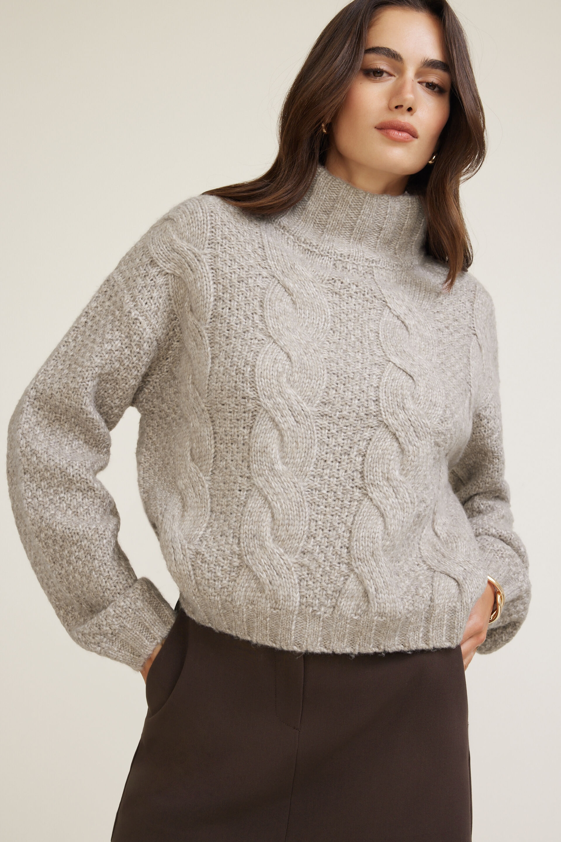 Sasha Cable Knit Funnel Neck Sweater